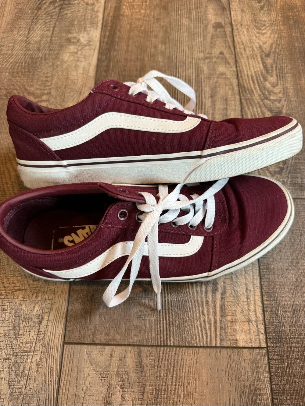 Vans Burgundy and White Old Skool Canvas Sneakers w/bonus laces